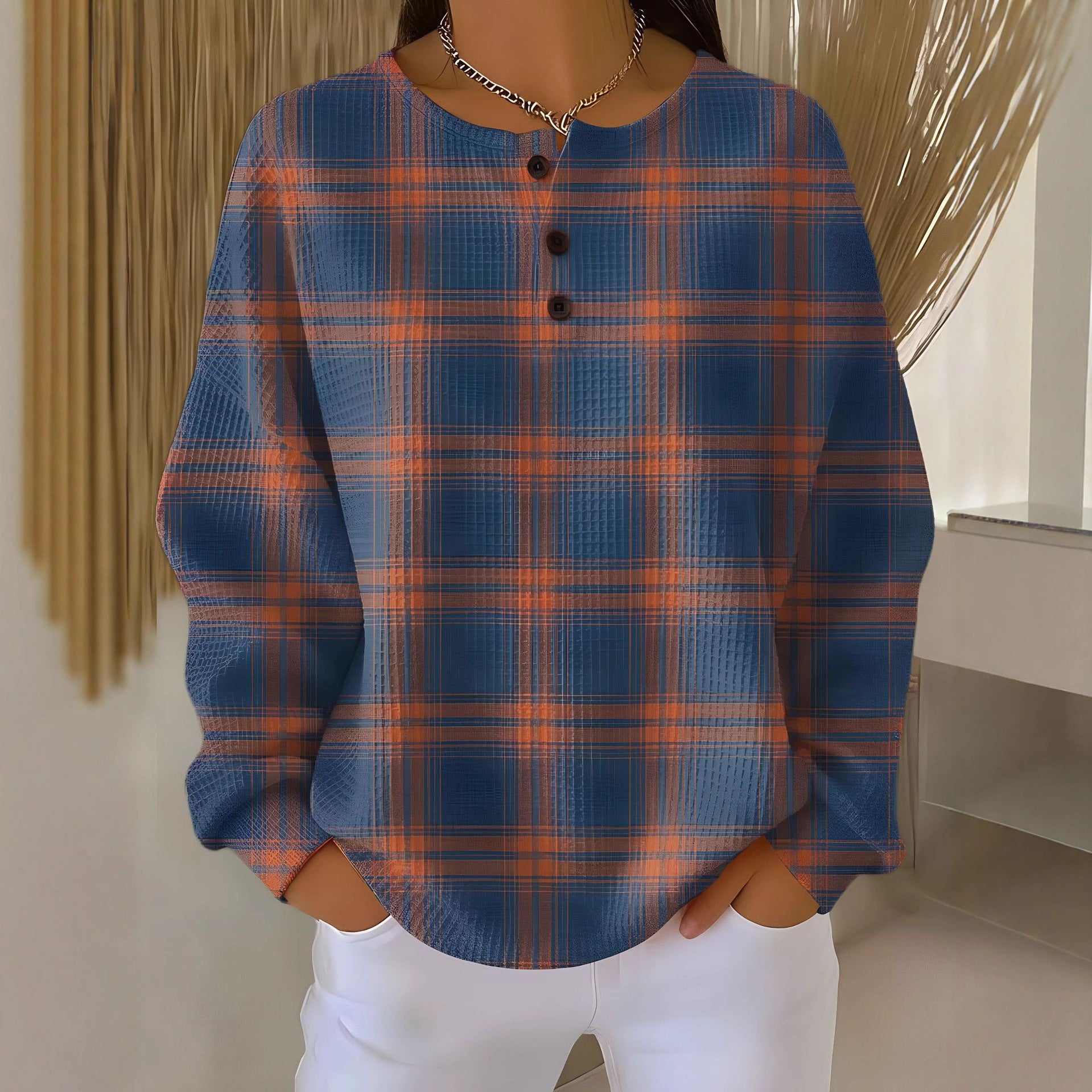 Nadia Whitbourne | Christmas Print Long Sleeve Button Top For Women
