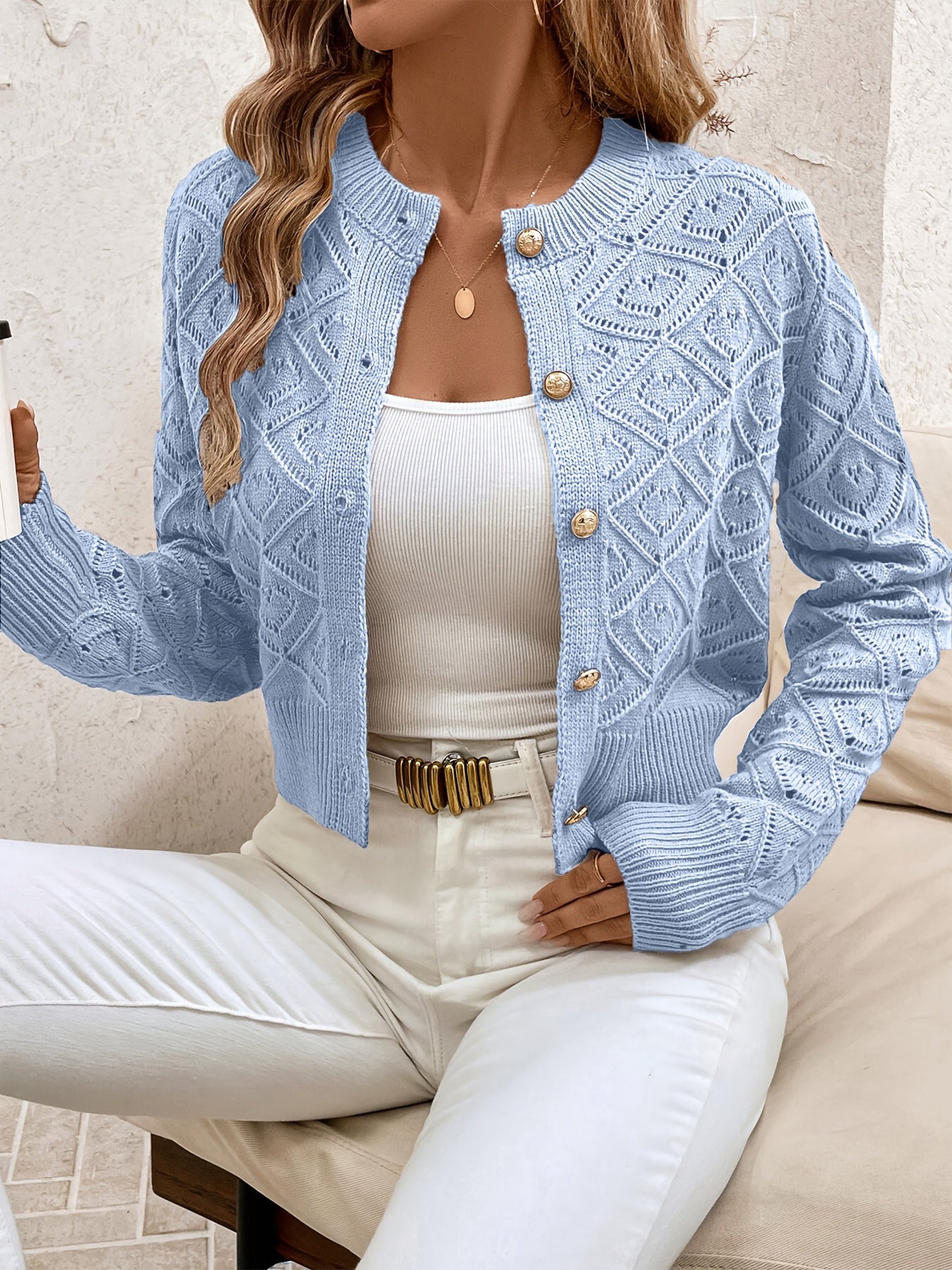 Camille Sorrentino | Diamond-Knit Sweater With Button-Front Detail For Women