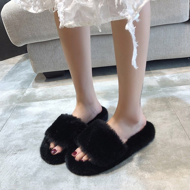 Jemma Pencombe | Fluffy Open Toe Slide Slippers For Women