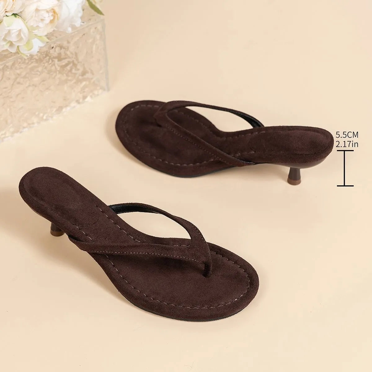 Élise Fontenoy | Suede Thong Mid-Heel Sandals For Women