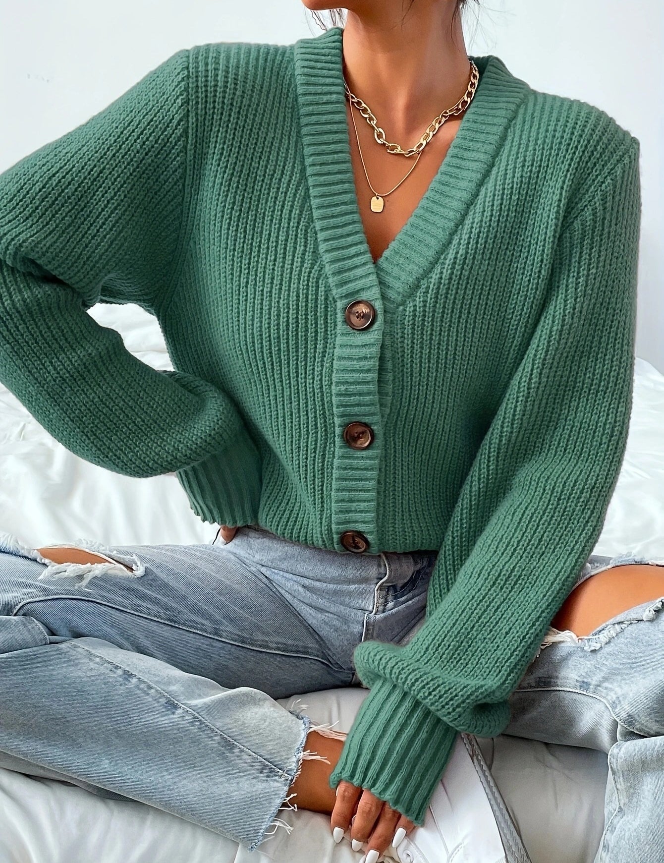 Colette Duvalier | Knitted Button-Front Cardigan For Women