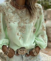 Isabelle Fontaine | Rose Embroidered Puff Sleeve Blouse For Women