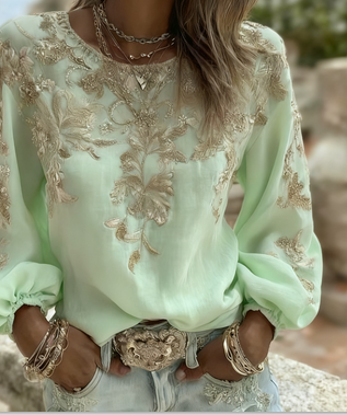 Isabelle Fontaine | Rose Embroidered Puff Sleeve Blouse For Women
