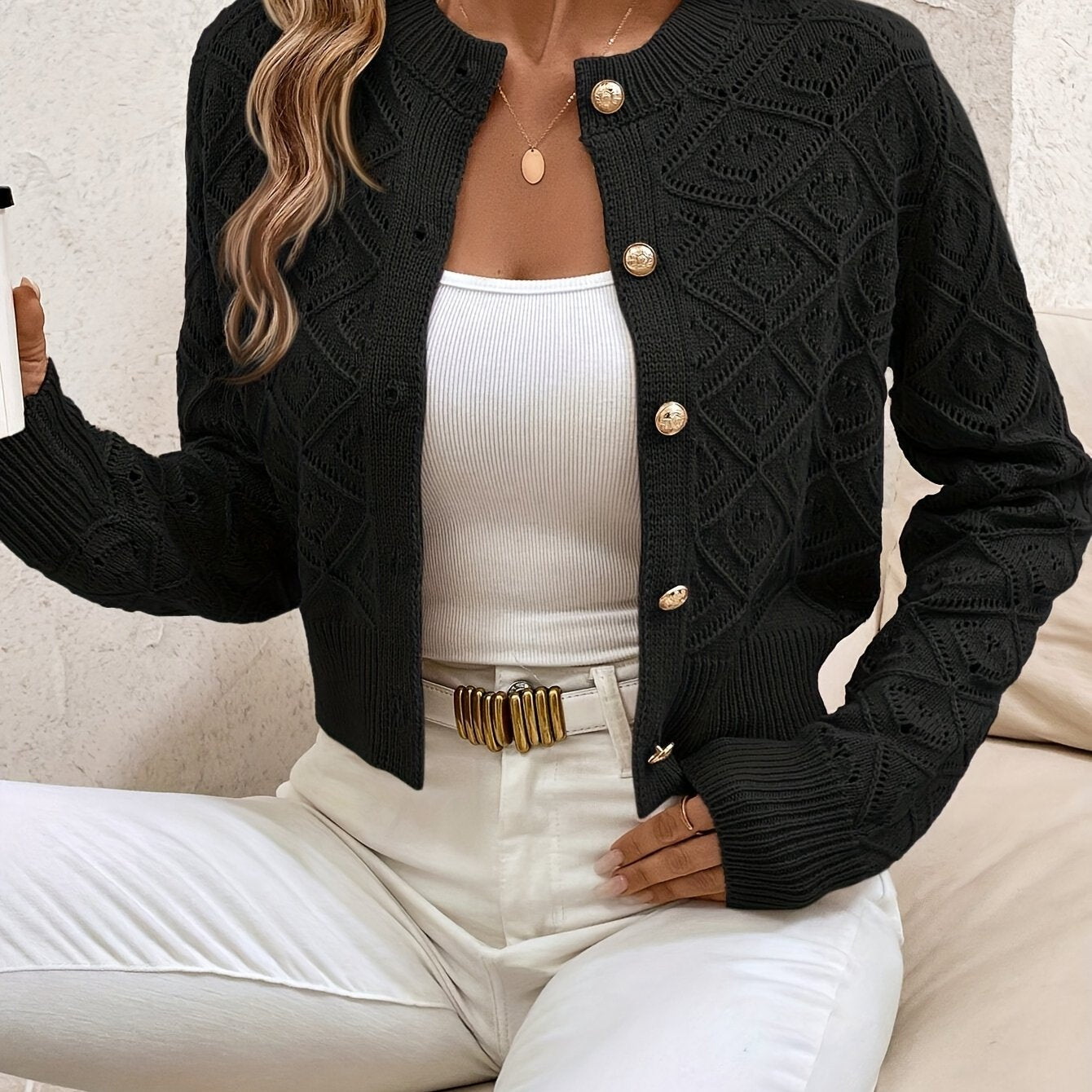 Camille Sorrentino | Diamond-Knit Sweater With Button-Front Detail For Women
