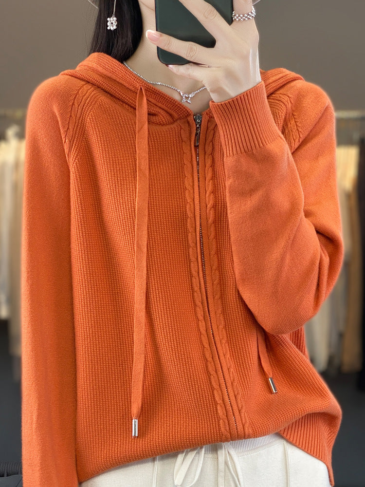 Emilie Cadieux | Hooded Zip-Up Cardigan Sweater For Women