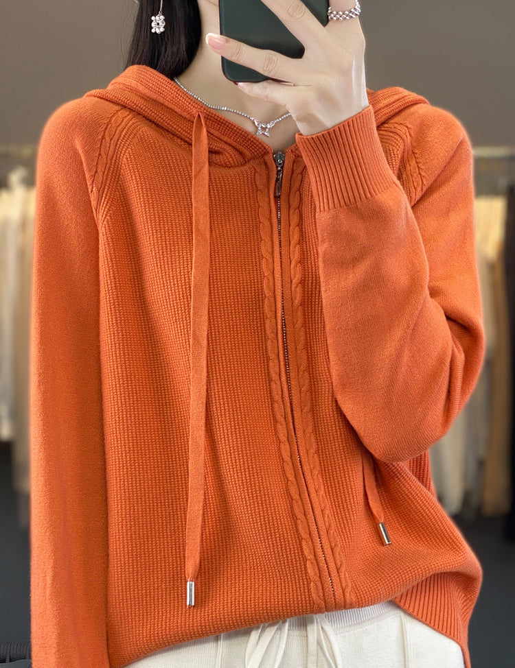 Emilie Cadieux | Hooded Zip-Up Cardigan Sweater For Women