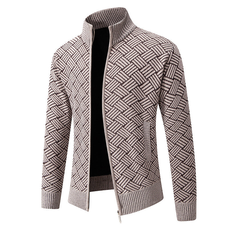 Troy Normore | Diamond-Knit Stand-Collar Zip Cardigan For Men