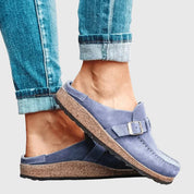 Cordelia Wrenshaw | Suede Buckle Clog Flats for Women