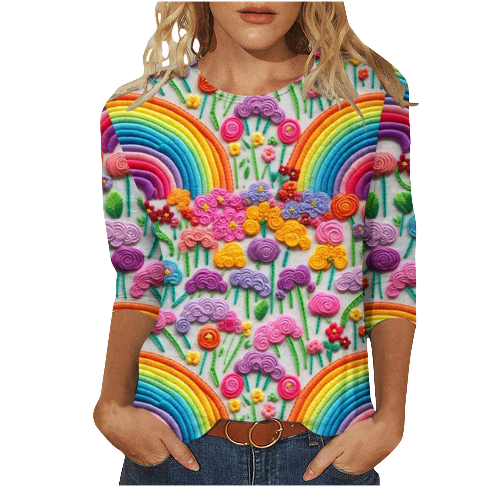 Isadora Winslow | 3D Floral Print Round Neck Top For Women