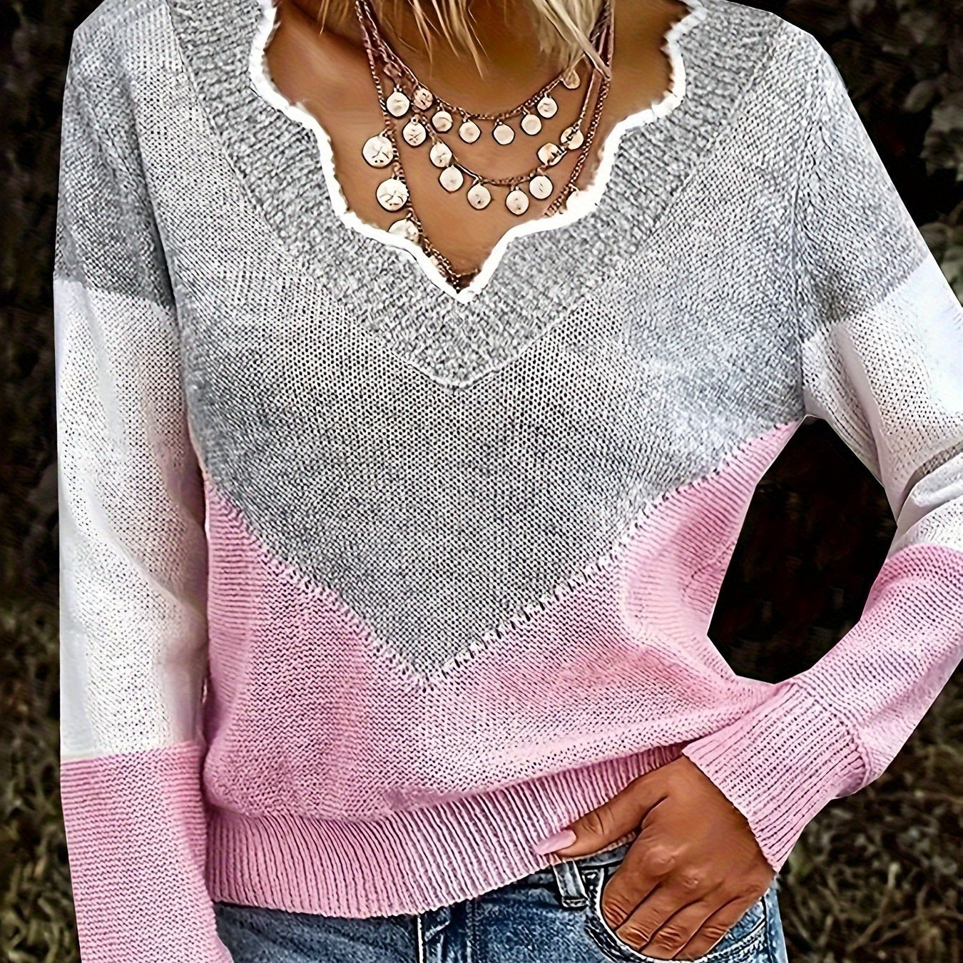 Renata Brookham | Colorblock V-Neck Sweater For Women