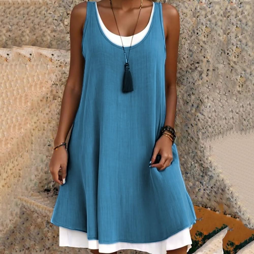 Celestine Harbourne | Sleeveless Scoop Neck Layered Mini Dress in Grey