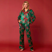 Ribbon Cheer | Green Bow Print Christmas Pyjamas For Women