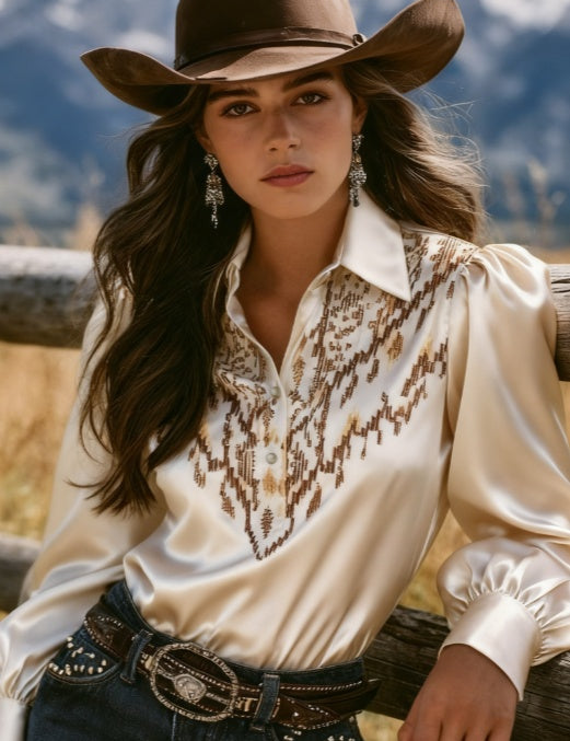 Annabelle Sinclair | Polka Dot Puff Sleeve Blouse For Women