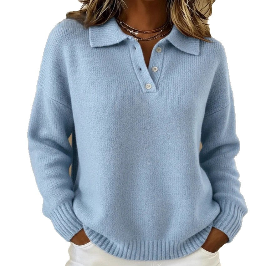 Hettie Pagwood | Button Polo Collar Knit Sweater For Women
