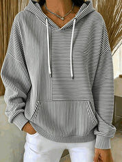 Genevieve Laurent | Striped Hooded Pocket Hoodie For Women