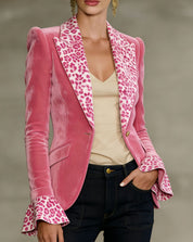 Henny Sungate | Leopard Lapel Flared Cuff Velvet Blazer For Women