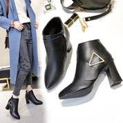 Simone Lefebvre | Pointed Toe Block Heel Ankle Boots For Women