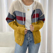 Harriet Devon | Colour-Block Zip Hoodie With Ribbed Knit For Women