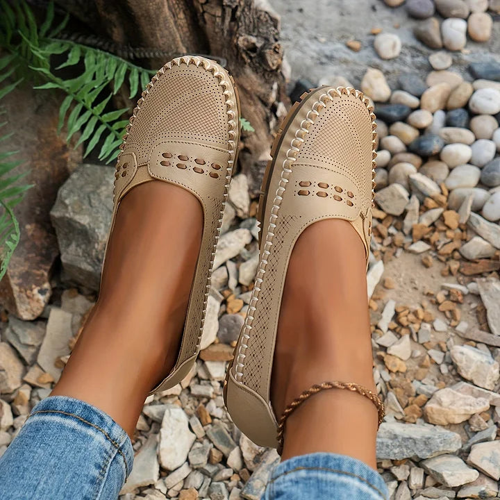 Luciana Velthorpe | Beige Perforated Slip-On Comfort Flats