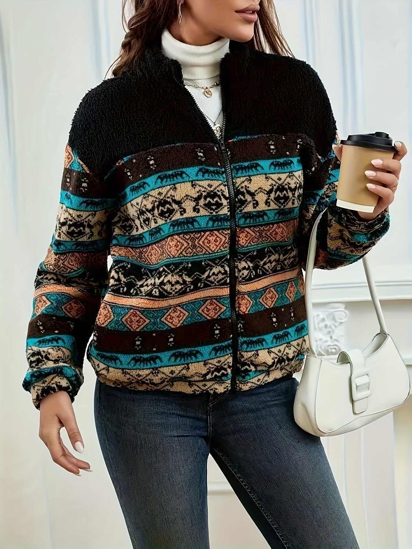 Fiorella Castagna | Southwestern Print Fleece Jacket For Women