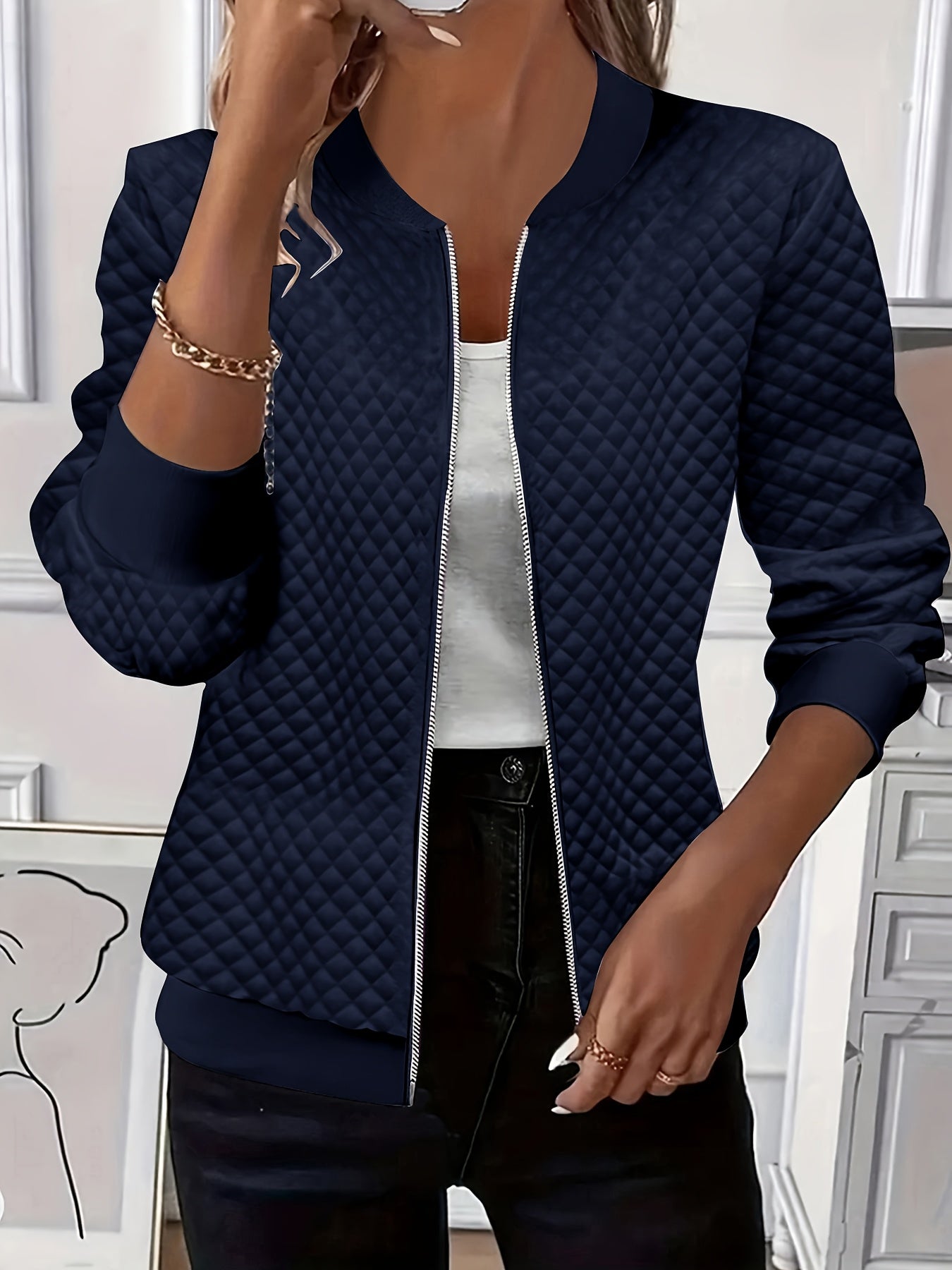 Isolde Ferreira | Quilted-Texture Baseball Jacket For Women