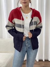 Harriet Devon | Colour-Block Zip Hoodie With Ribbed Knit For Women