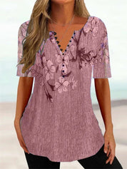 Charlotte Winslow | Floral Button V-Neck Top For Women