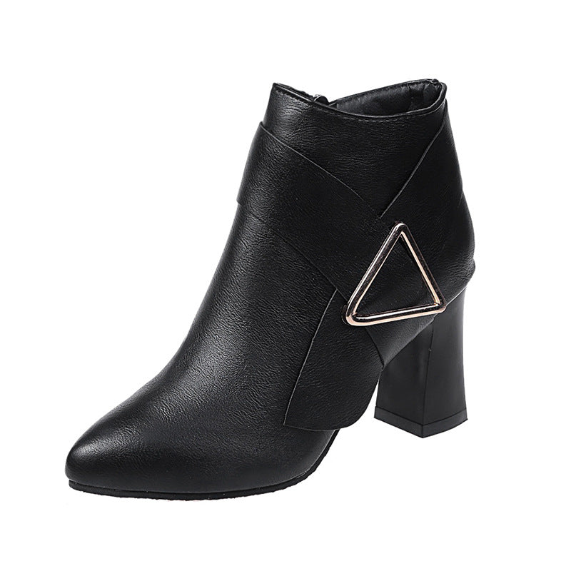 Simone Lefebvre | Pointed Toe Block Heel Ankle Boots For Women