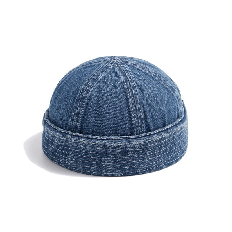 Washed Denim Skull Cap Hat