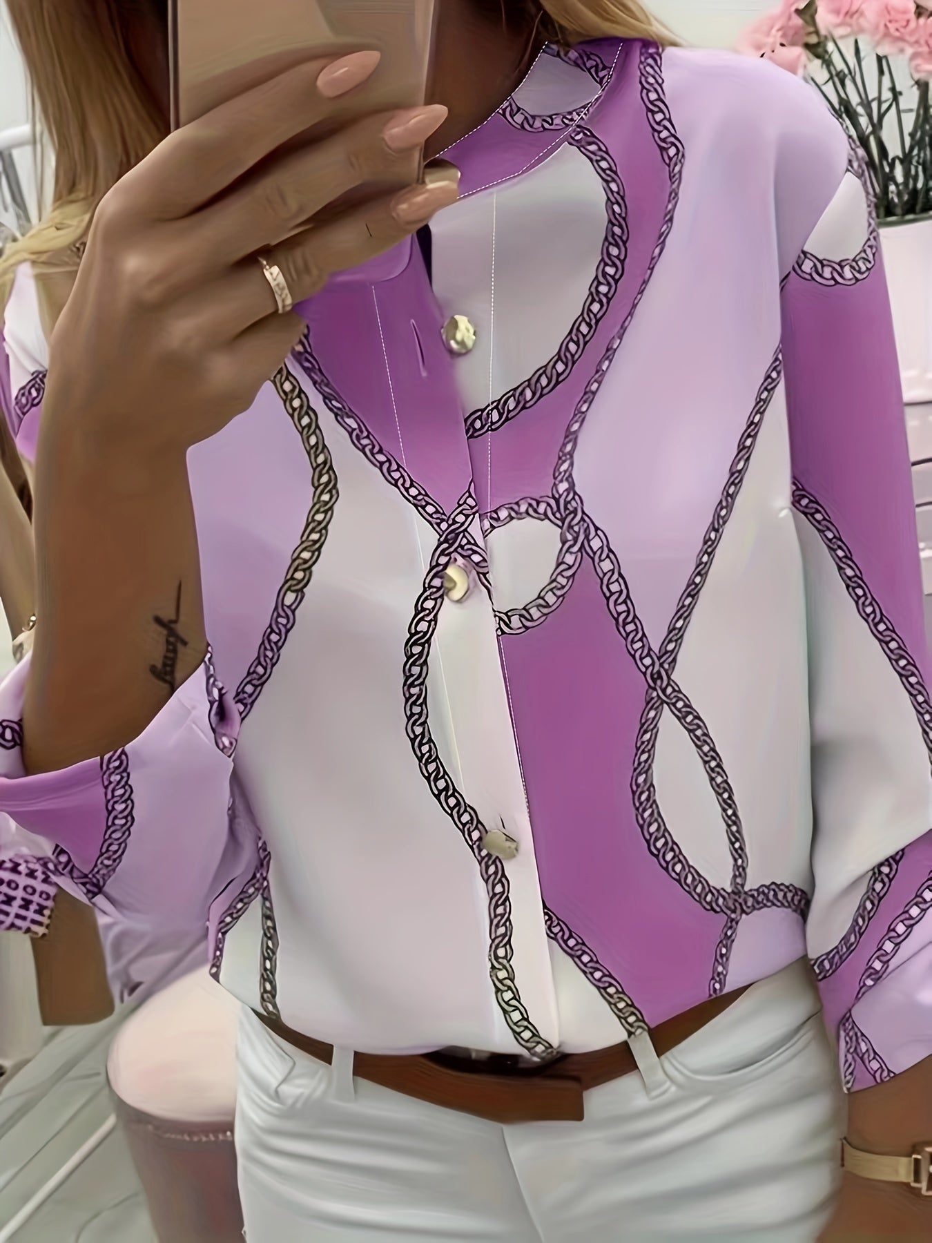 Marlène Dubosc | Chain-Print Collared Blouse For Women