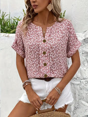 Elspeth Faircombe | Pink Floral Print Button-Up Blouse