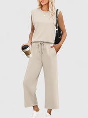 Floriane Dumont | Sleeveless Wide-Leg Two-Piece Set in Olive Green