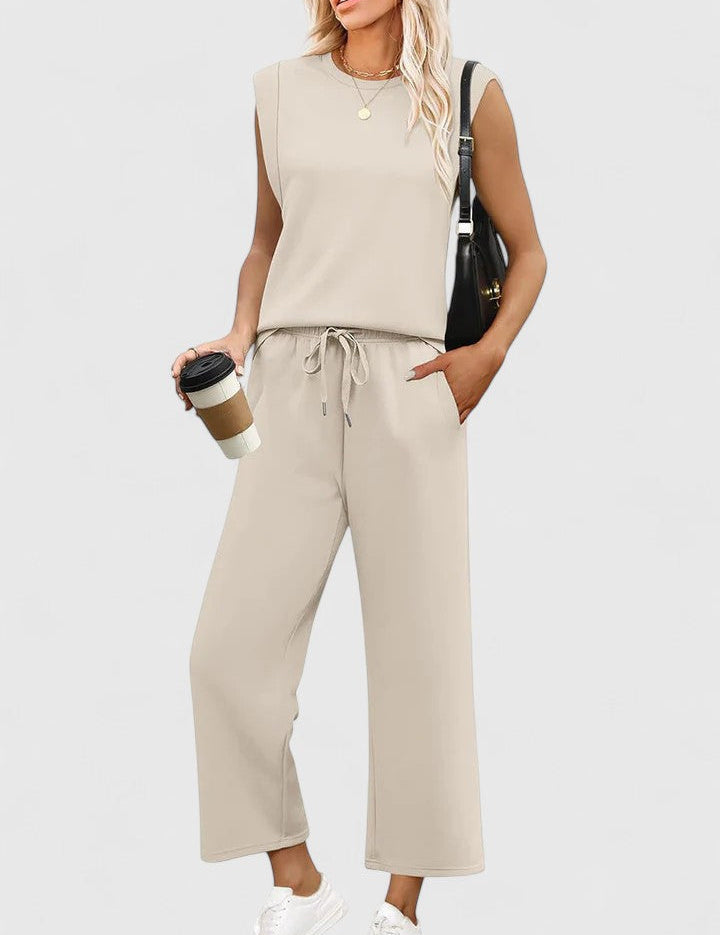 Floriane Dumont | Sleeveless Wide-Leg Two-Piece Set in Olive Green