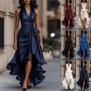 Caroline Penmore | Satin Halter Ruffle Maxi Dress For Women