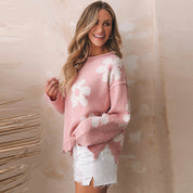 Roxane Delfino | Floral Pearl-Embellished Knit Sweater For Women
