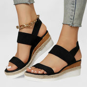 Vivienne Caldecrost | Black Espadrille Wedge Orthopedic Sandals