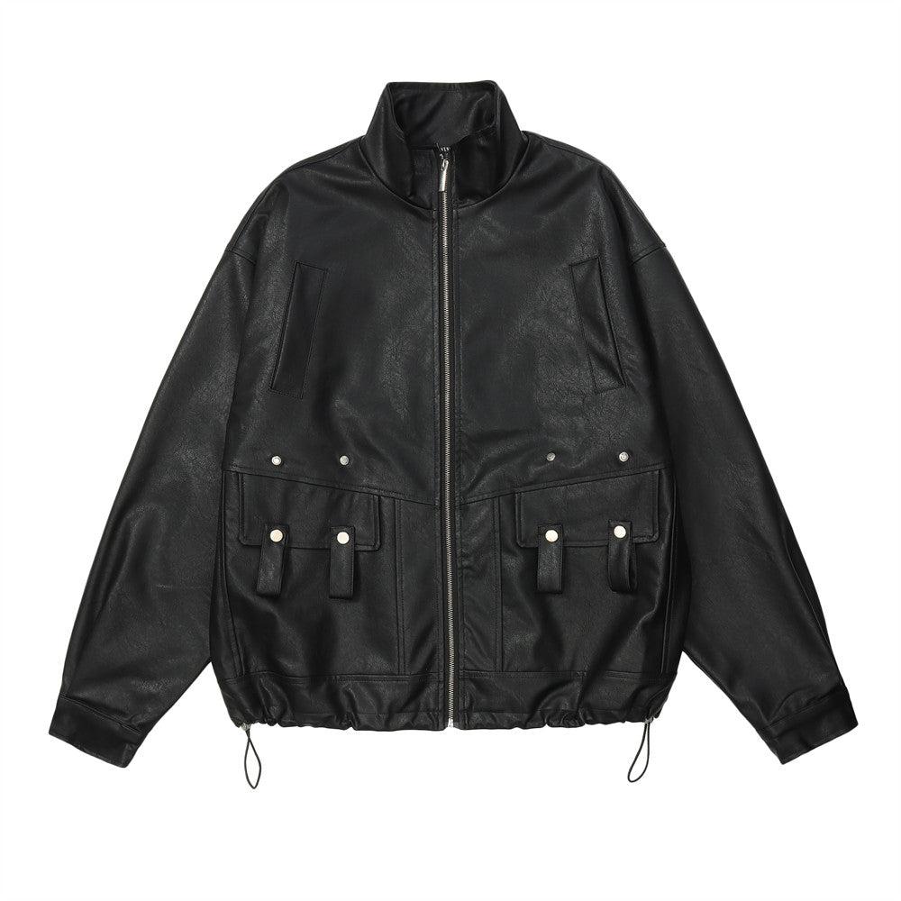 Rafael Moretti | Oversized Leather Jacket With Stand Collar For Men