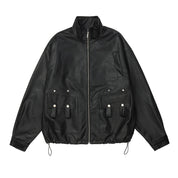 Rafael Moretti | Oversized Leather Jacket With Stand Collar For Men