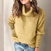 Genevieve Ashworth | Turtleneck Button-Cuff Knit Sweater For Women