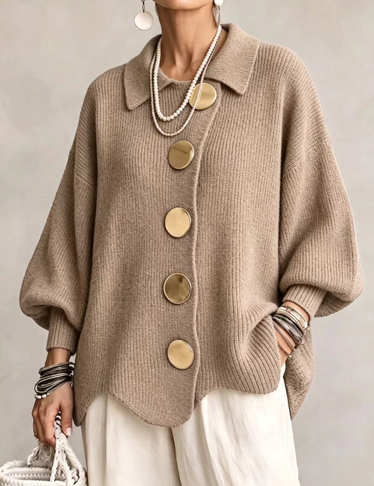 Gentry Colewood | Scalloped Hem Collared Button Cardigan For Women