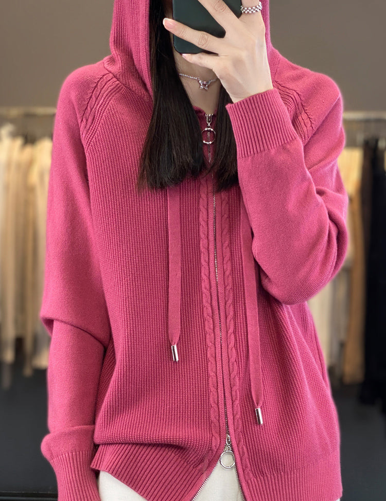 Emilie Cadieux | Hooded Zip-Up Cardigan Sweater For Women