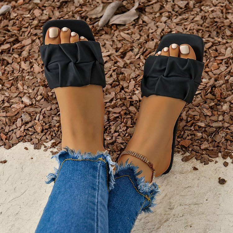 Rosalind Ferrara | Square Toe Flat Slide Sandals For Women