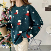 Solène Fairchild | Red Stocking Print Christmas Sweater For Women