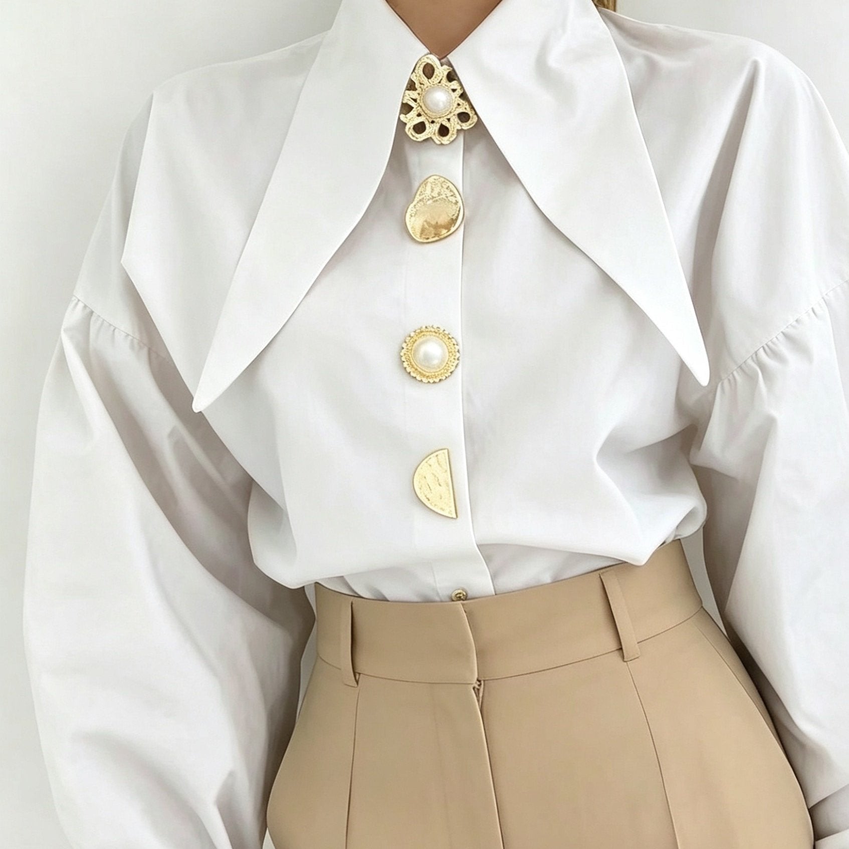 Felicity Ashgrove | Statement Collar Blouse With Pearl Buttons For Women
