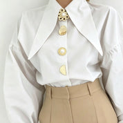 Felicity Ashgrove | Statement Collar Blouse With Pearl Buttons For Women