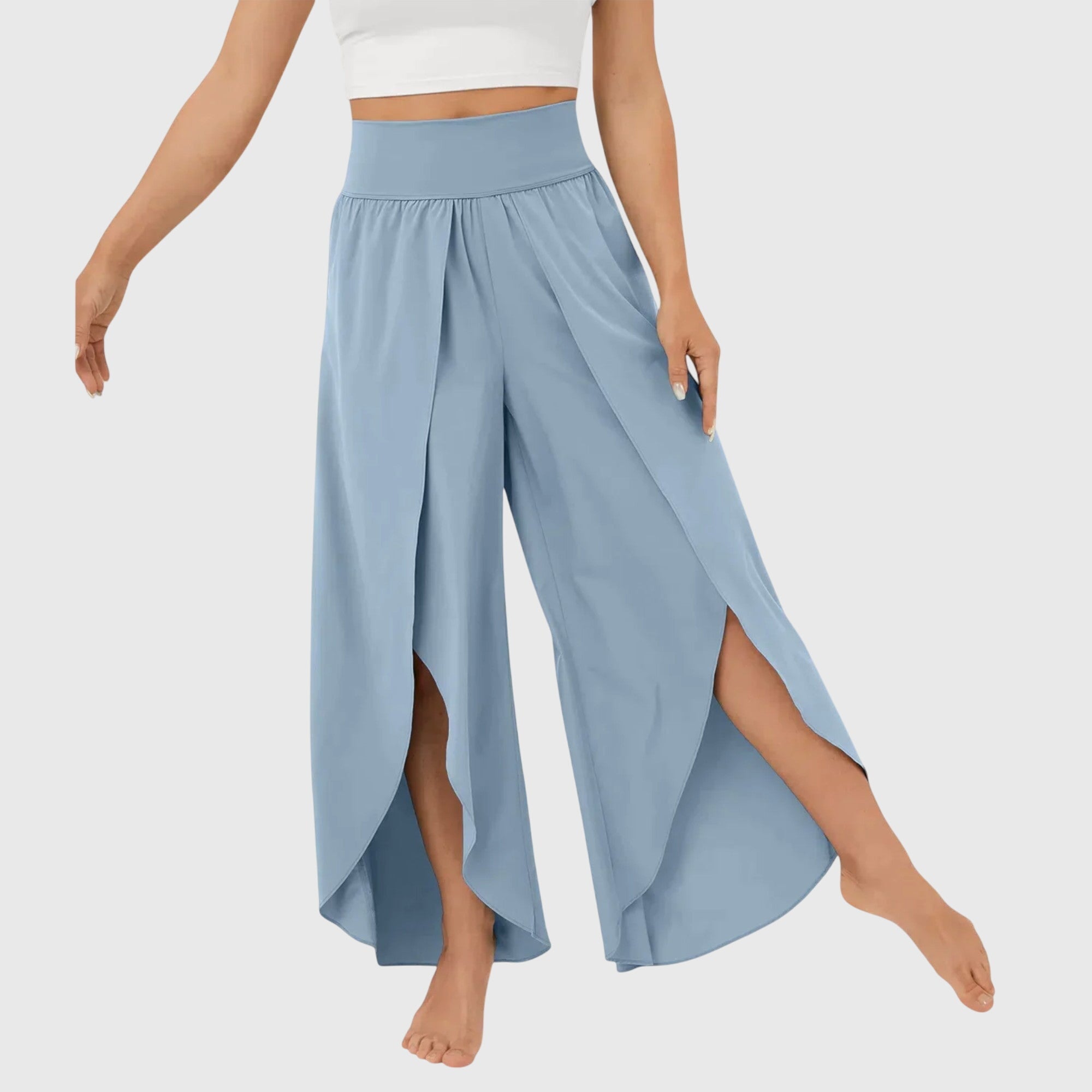 Colette Deveraux | Teal Wide-Leg Split Pants with High Waist