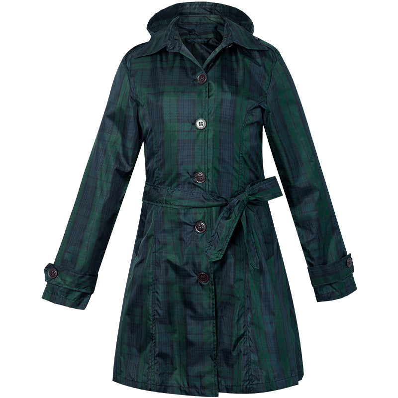 Cecilia Wrenmore | Hooded Plaid Trench Raincoat For Women