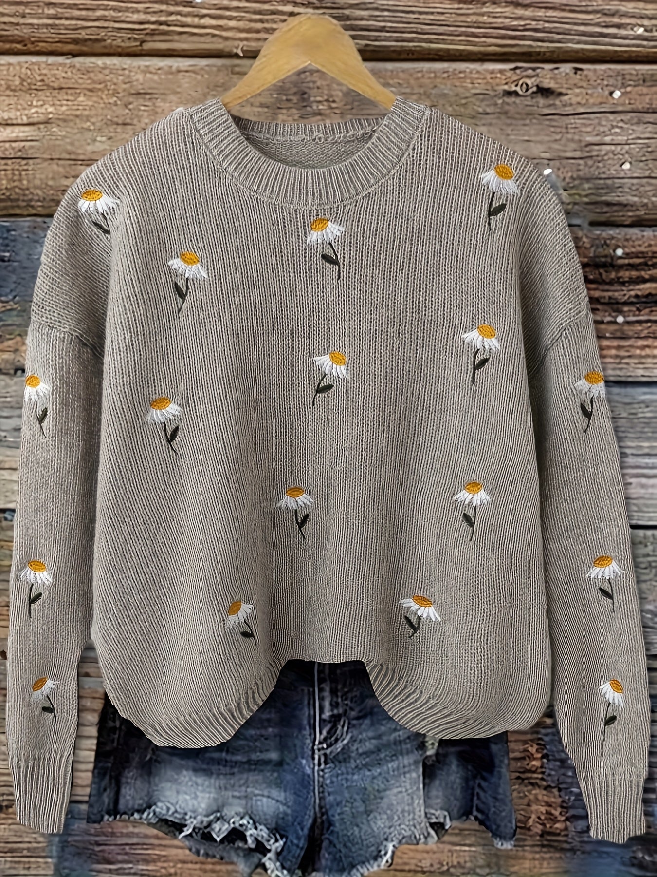 Beatrix Montclair | Daisy Embroidered Sweater With Long Sleeves For Women