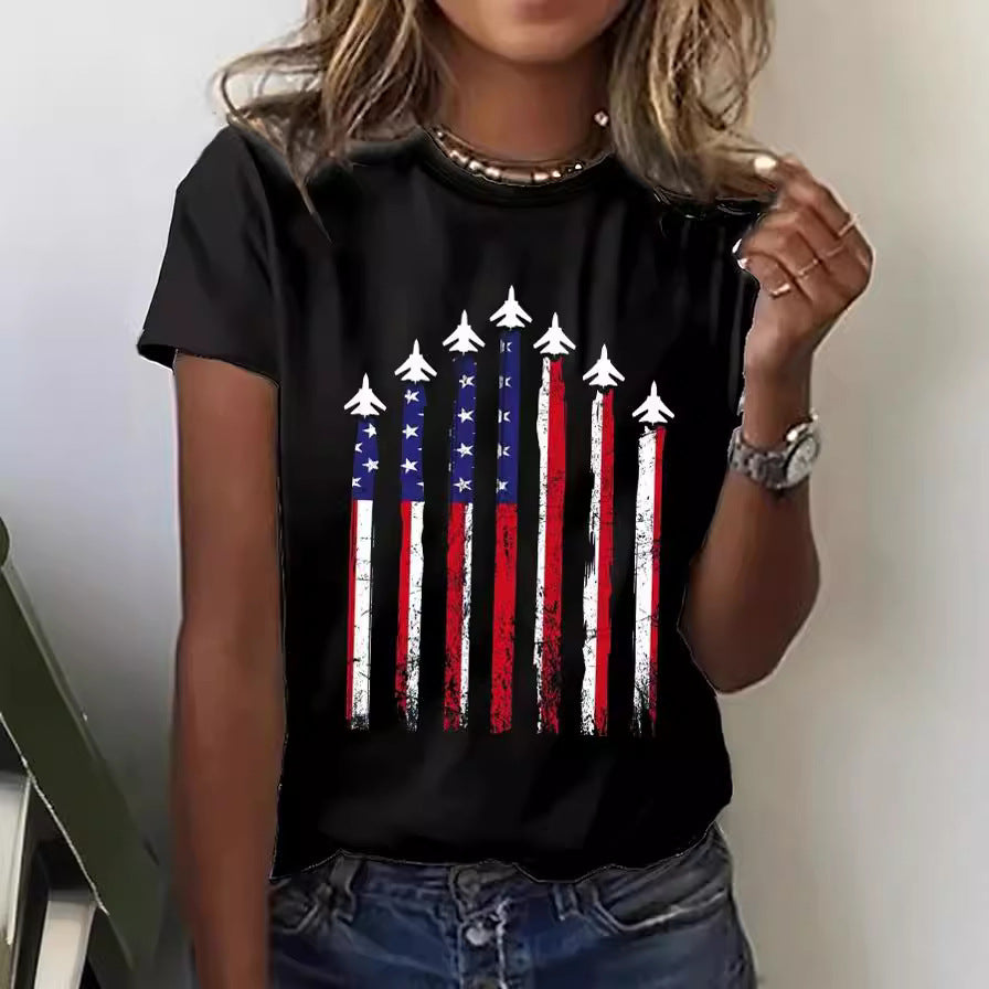 Devin Merriweather | American Flag Jet Graphic T-Shirt For Women