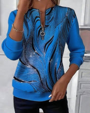Sylvaine Hollcroft | Geometric Print Quarter-Zip Sweatshirt For Women